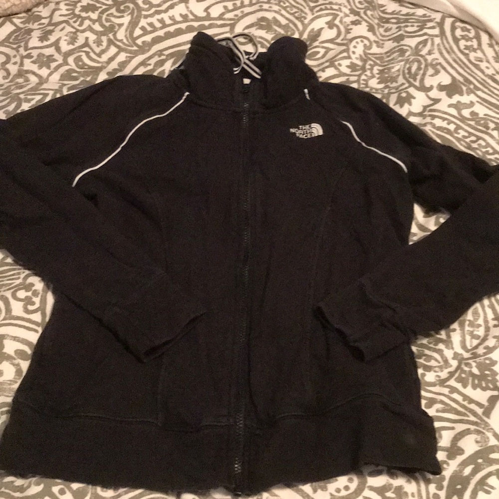 The North Face Black Full-Zip Fleece Jacket with White Piping